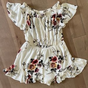 White floral off the shoulder romper